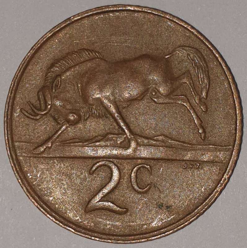 1981 - 2 CENT COIN (TWO CENT COIN) - RSA - BRONZE - KM#83 - BILINGUAL LEGEND - WILDEBEEST
